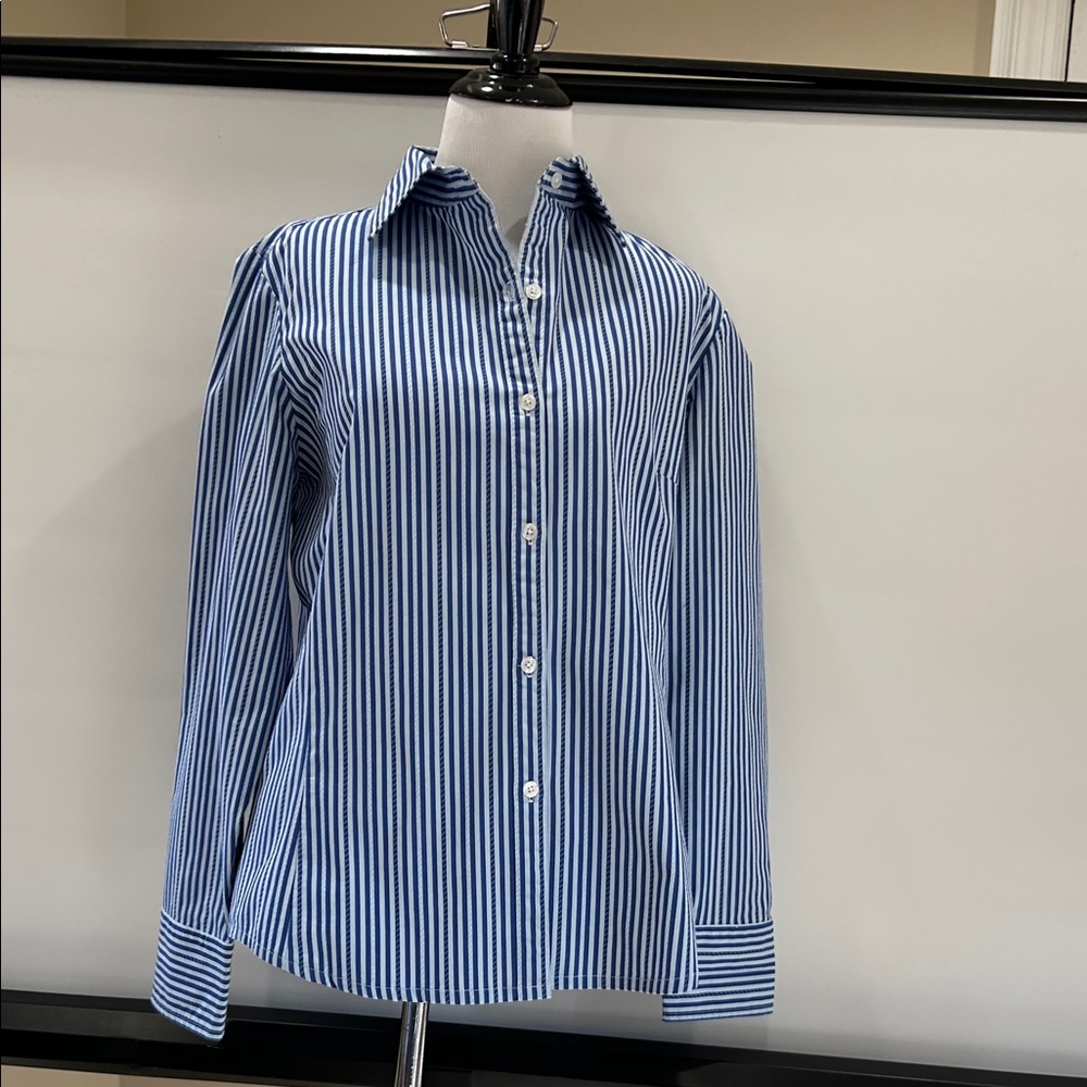 CAbi Blue and White Striped Casual Shirt